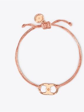 Tory Burch Yellow Rose Gold Cord Logo Bracelet